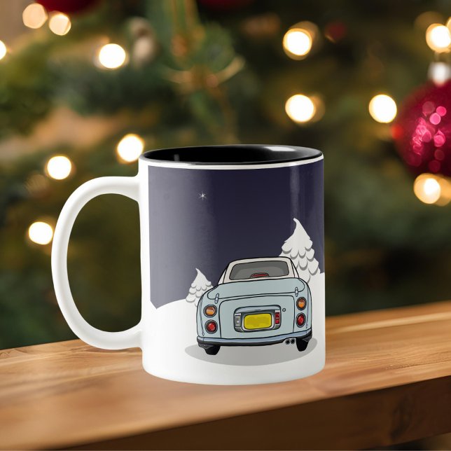 Figarations Pale Aqua Figaro Figmas Holiday Two-Tone Coffee Mug (Happy Figmas! Add your name to this festive figaro mug)