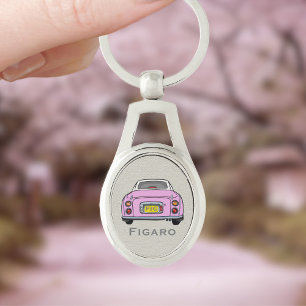 Figarations Pink Figaro Car Monogram Oval Silver Key Ring