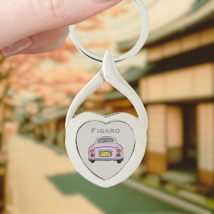 Figarations Pink Figaro Car Silver Heart Monogram Key Ring