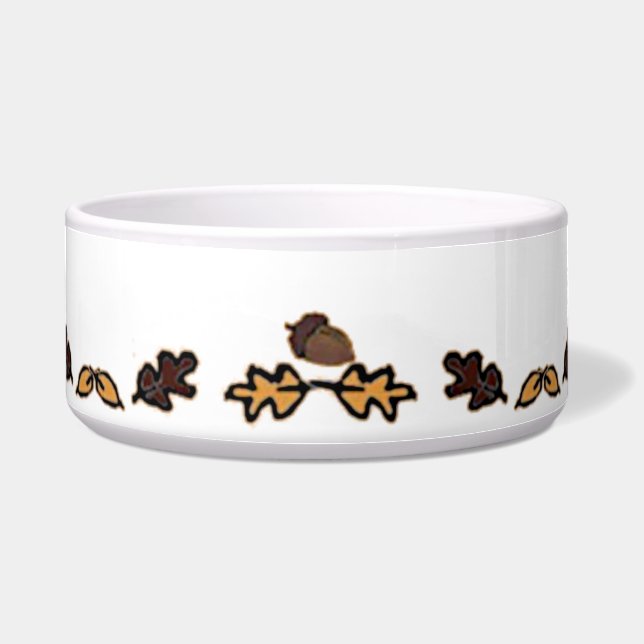 figdewdrop Leaves & Acorns Ceramic Pet Bowl (Front)