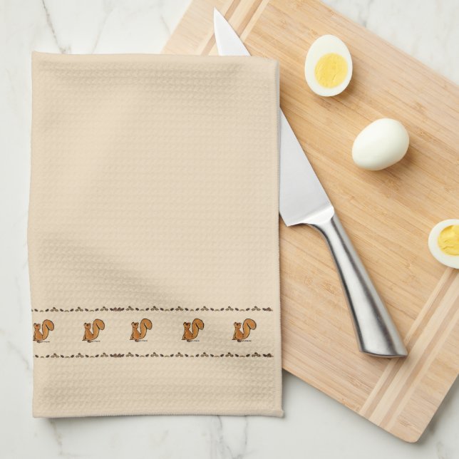 figdewdrop Squirrel Acorn & Leaves Kitchen Towel (Quarter Fold)