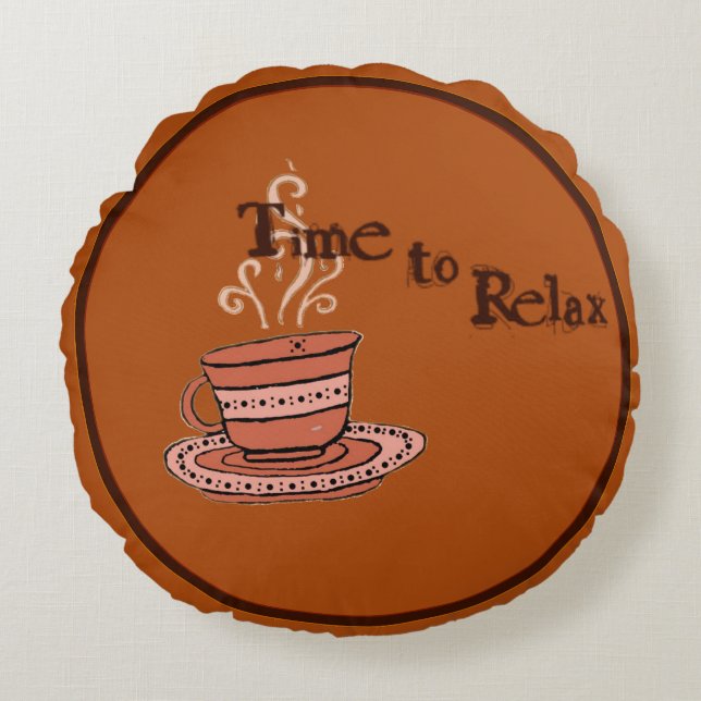 figdewdrop Time to Relax Brown Round Pillow  (Front)