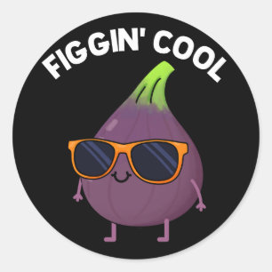 Figgin Cool Funny Fig Food Pun Dark BG Classic Round Sticker