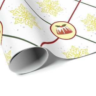 Figgy Pudding and Gold Snowflakes Christmas Wrapping Paper