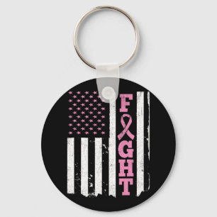 Fight American Flag Breast Cancer Awareness Key Ring