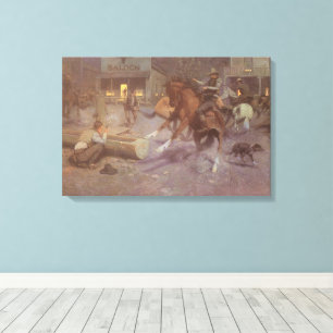 Fight at the Roundup Saloon by Bill Gollings Canvas Print