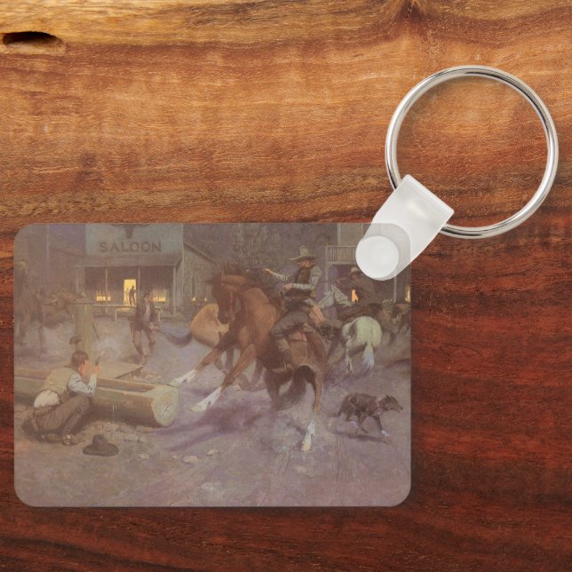 Fight at the Roundup Saloon by Bill Gollings Key Ring (Front)