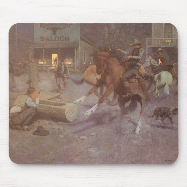 Fight at the Roundup Saloon by Bill Gollings Mouse Mat (Front)