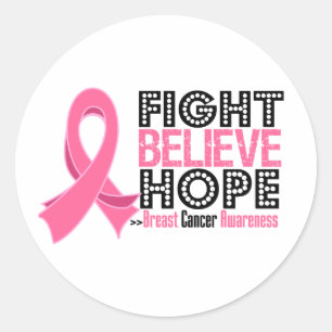 Fight Believe Hope - Breast Cancer Classic Round Sticker
