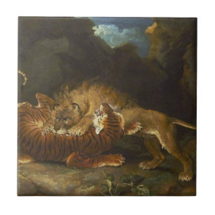 Fight Between a Lion and a Tiger (by James Ward) Tile