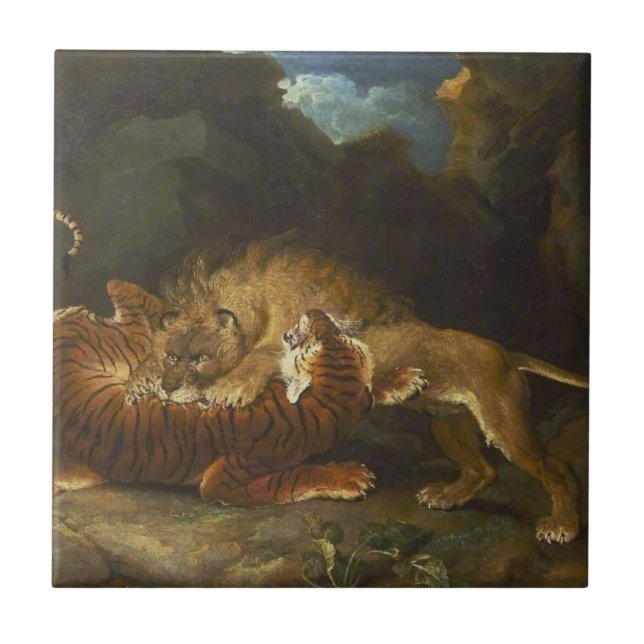 Fight Between a Lion and a Tiger (by James Ward) Tile (Front)