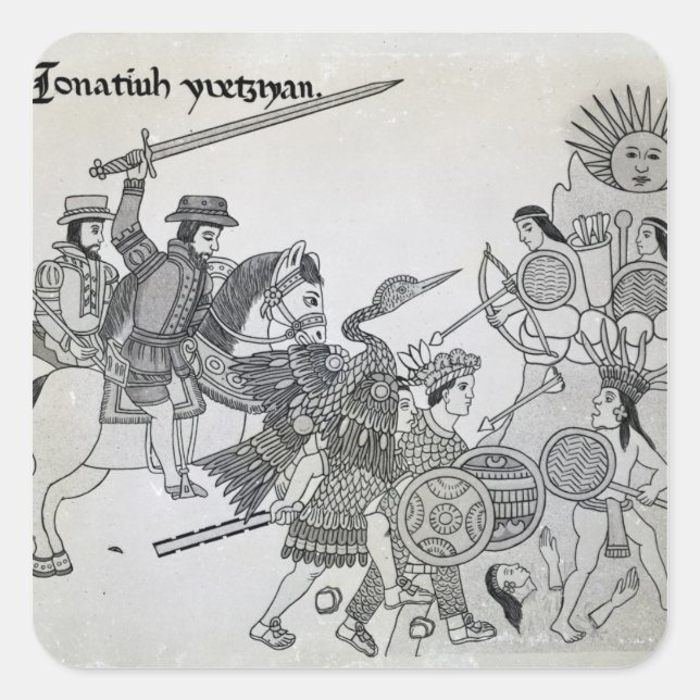 Fight between the Spanish and the Aztecs Square Sticker (Front)