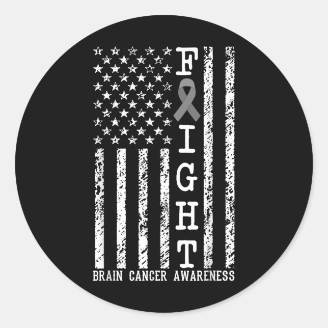 Fight Brain Cancer Awareness American Flag United  Classic Round Sticker (Front)