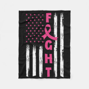 Fight Breast Cancer American Us Flag Breast Cancer Fleece Blanket