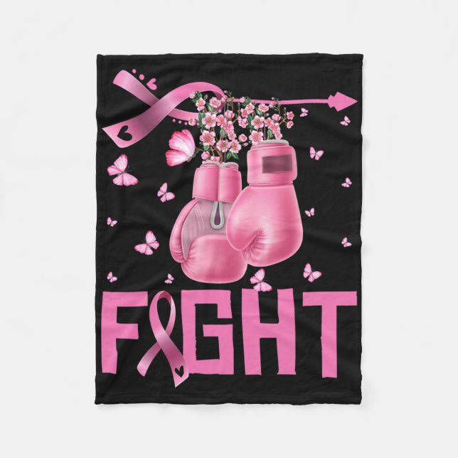 Fight Breast Cancer Awareness Boxing Gloves Warrio Fleece Blanket (Front)