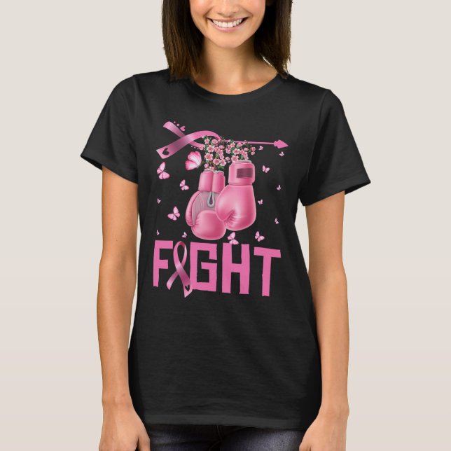 Fight Breast Cancer Awareness Boxing Gloves Warrio T-Shirt (Front)