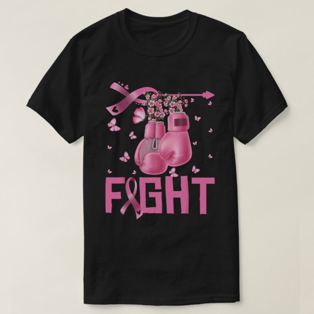 Fight Breast Cancer Awareness Boxing Gloves Warrio T-Shirt (Design Front)