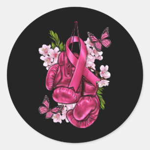 Fight Breast Cancer Awareness Pink Boxing Gloves P Classic Round Sticker