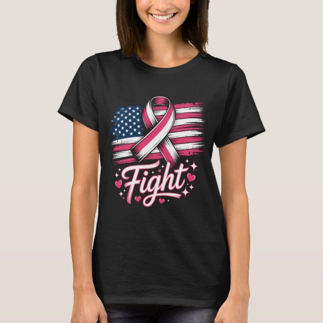 Fight Breast Cancer Awareness Pink Ribbon American T-Shirt (Front)