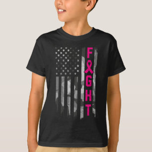 Fight Breast Cancer Awareness Warrior Flag Usa Cam T-Shirt
