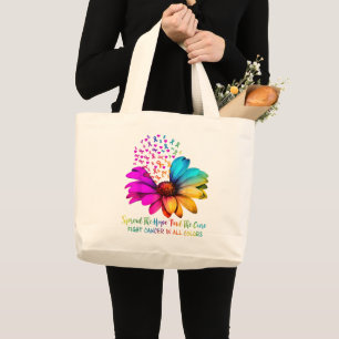 Fight Cancer in All and Every Colour Ribbons Flowe Large Tote Bag