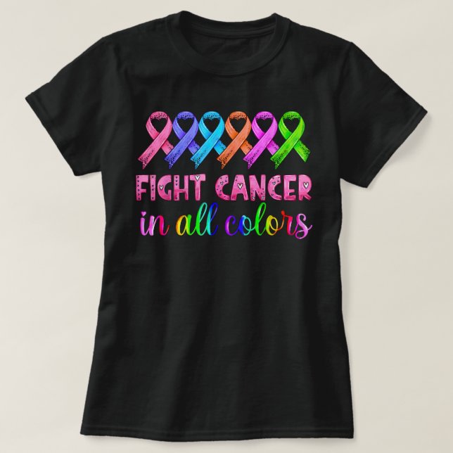 Fight cancer in all and every colour ribbons leopa T-Shirt (Design Front)