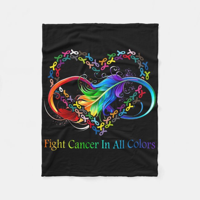 Fight Cancer In All Colour Fight Cancer Feather Ri Fleece Blanket (Front)