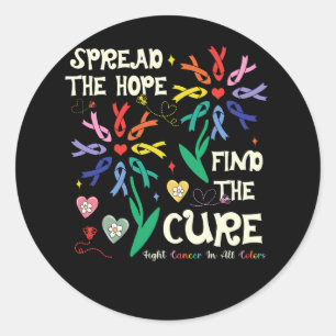 Fight Cancer In All Every Color Ribbons Flower Hea Classic Round Sticker