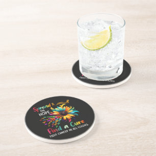 Fight Cancer in Spread-Hope Find A Cure Sunflower Coaster