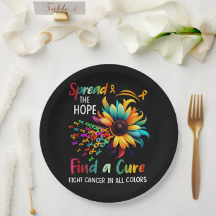 Fight Cancer in Spread-Hope Find A Cure Sunflower Paper Plate