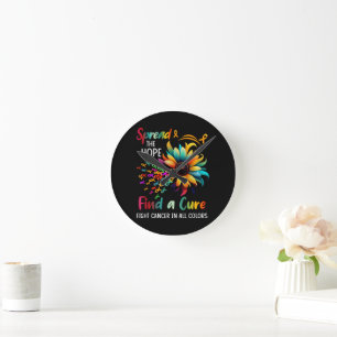 Fight Cancer in Spread-Hope Find A Cure Sunflower Round Clock