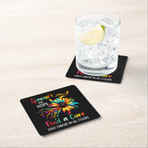 Fight Cancer in Spread-Hope Find A Cure Sunflower Square Paper Coaster
