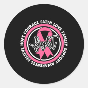 Fight Cancer Pink Ribbon Breast Cancer Warrior Sup Classic Round Sticker