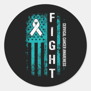 Fight Cervical American Flag Cervical Cancer Aware Classic Round Sticker