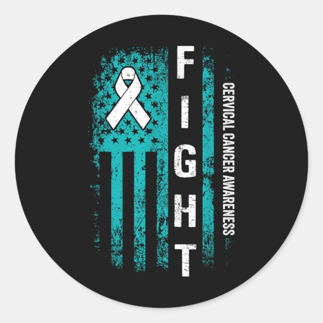 Fight Cervical American Flag Cervical Cancer Aware Classic Round Sticker (Front)