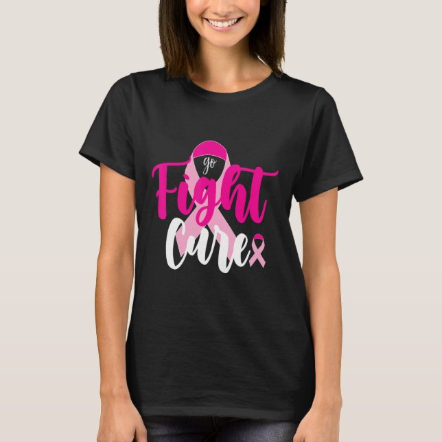 Fight Cure Pink Ribbon Breast Cancer Awareness Sur T-Shirt (Front)