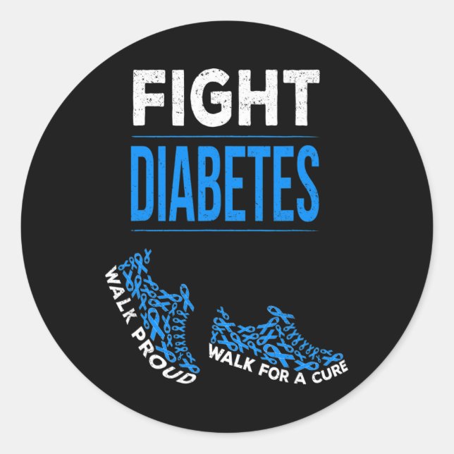 Fight Diabetes Walk for a Cure Awareness Ribbon T1 Classic Round Sticker (Front)