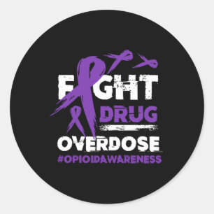 Fight Drug Overdose Pruple Ribbon Opioid Overdose Classic Round Sticker
