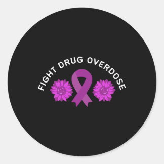 Fight Drug Overdose Purple Ribbon Floral Flower De Classic Round Sticker