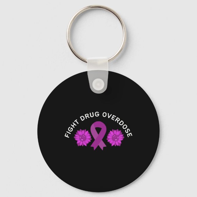 Fight Drug Overdose Purple Ribbon Floral Flower De Key Ring (Front)