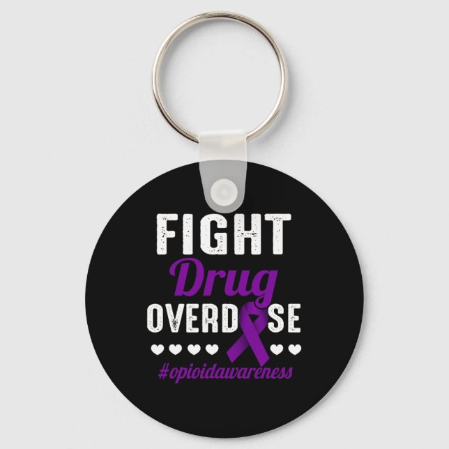 Fight Drug Overdose Purple Ribbon Opioid Overdose  Key Ring (Front)
