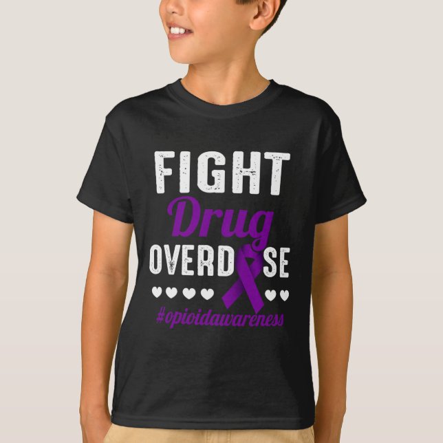 Fight Drug Overdose Purple Ribbon Opioid Overdose  T-Shirt (Front)