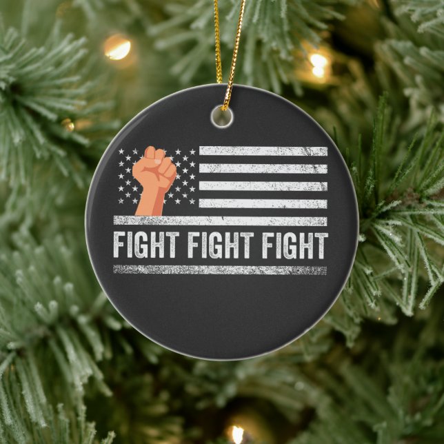 Fight Fight Fight Trump American Flag Patriotic  Ceramic Tree Decoration (Tree)