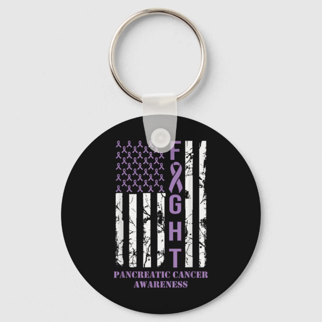 Fight Flag Purple Ribbon Suprt Pancreatic Cancer  Key Ring (Front)