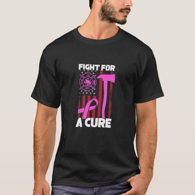 Fight For A Cure Breast Cancer Firefighter America T-Shirt (Front)