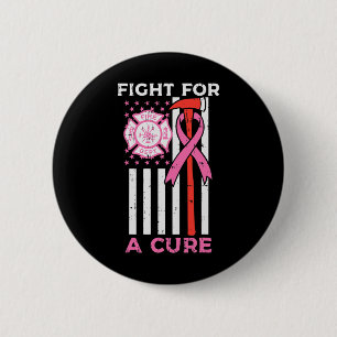 Fight For A Cure Firefighter US Flag Breast Cancer 6 Cm Round Badge