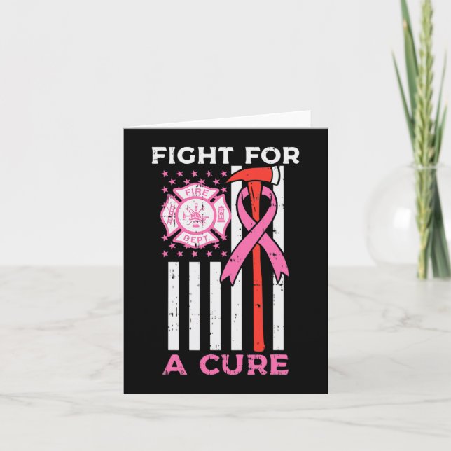 Fight For A Cure Firefighter US Flag Breast Cancer Card (Front)
