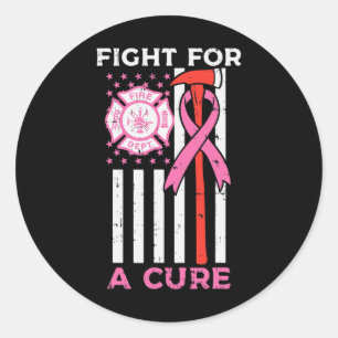Fight For A Cure Firefighter US Flag Breast Cancer Classic Round Sticker