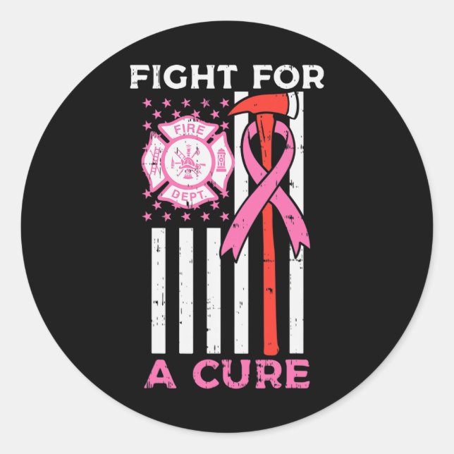 Fight For A Cure Firefighter US Flag Breast Cancer Classic Round Sticker (Front)