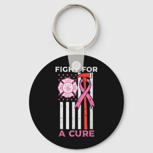 Fight For A Cure Firefighter Us Flag Breast Cancer Key Ring